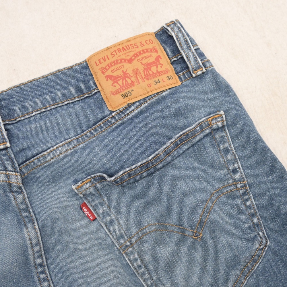 Levi's 505 Regular Fit Stretch Denim Jeans Mens 34x30 Blue Medium Wash